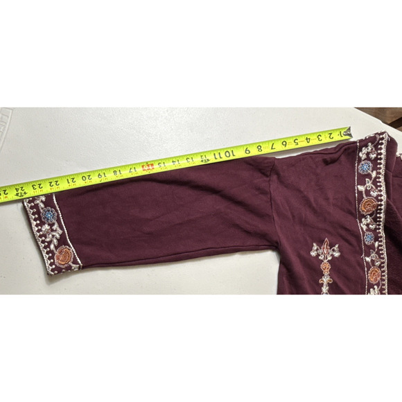 Soft surroundings Embroidered Open Cardigan Size M Burgundy Wine Boho Western - Picture 8 of 9